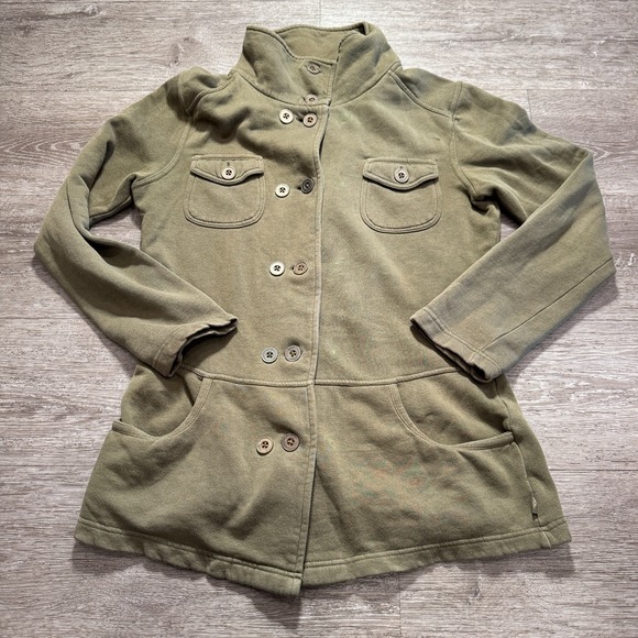 Prana Jackets & Blazers - Prana Jacket Womens Medium Green‎ Tori Button Up Fleece Knit Sweater 100% Cotton